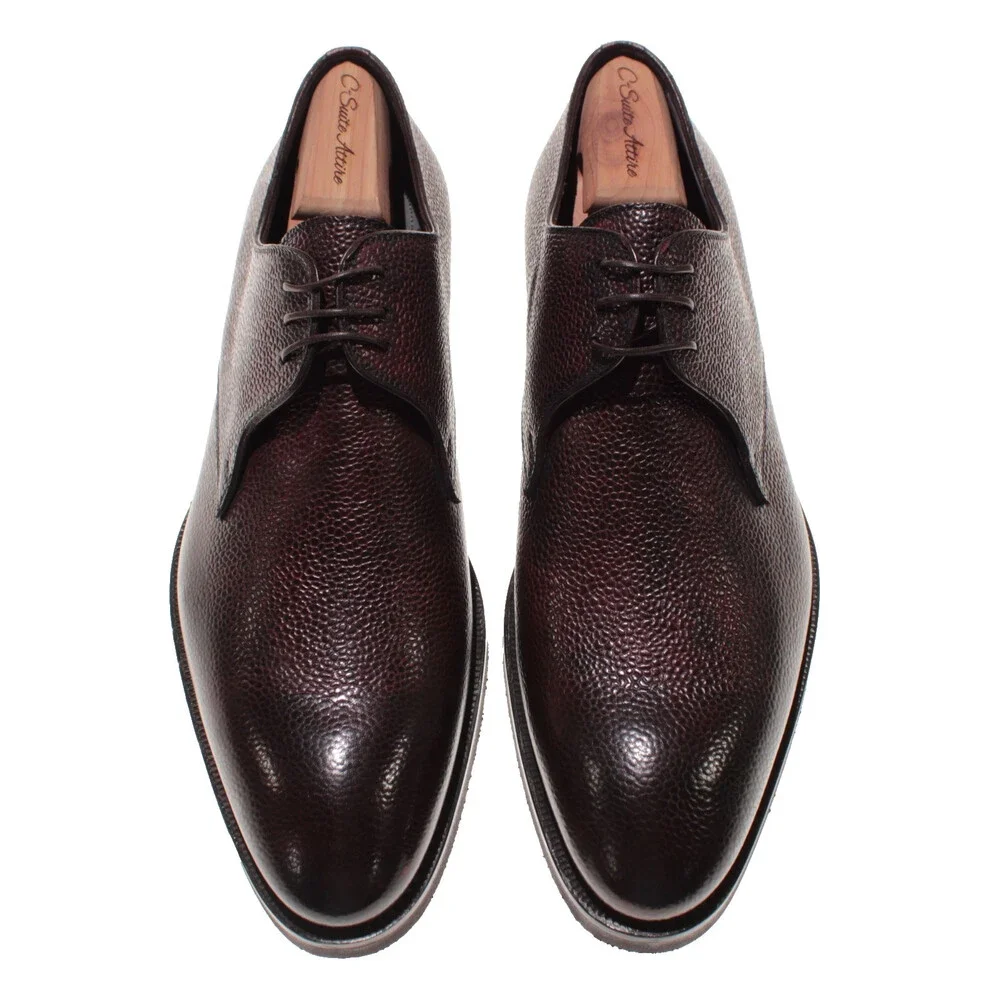 Di Bianco NWB Lace Up Derby Dress Shoes Size 9 US in Dark Red Pebbled Leather